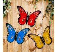 Bomiclss 3 Pcs Large Metal Butterfly Wall Art Decor Metal Butterfly Sculpture Hanging for Garden Ornaments Indoor Outdoor Wall Décor (3pcs)