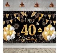 Bomiclss 40th Birthday Decorations for Men Women Black Gold Happy Birthday Backdrop Banner Photography Background Birthday Party Supplies Gifts 180x110CM (40th-Birthday)
