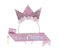 Bomiclss 4th Birthday Girl Decorations Set with Tiara Crown and Sash Pink Fourth Birthday Decorations Party Accessories for 4 Year Old Girls Gift Ideas (Pink 4th)
