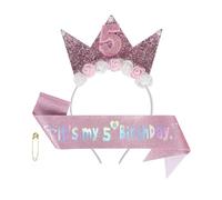 Bomiclss 5th Birthday Girl Decorations Set with Tiara Crown and Sash Pink Fifth Birthday Decorations Party Accessories for 5 Year Old Girls Gift Ideas (Pink 5th)
