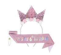 Bomiclss 6th Birthday Girl Decorations Set with Tiara Crown and Sash Pink Sixth Birthday Decorations Party Accessories for 6 Year Old Girls Gift Ideas (Pink 6th)