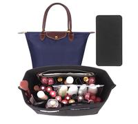 Bomiclss Felt Insert Bag Organizer for Longchamp Bag, Tote Bag Organizer Insert with Zipped, Multi-Pocket Felt Handbag Organizer for Longchamp Le Pliage, Black