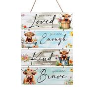 Bomiclss Highland Cow Decor Wall Art 4PCS Wooden Inspirational Farmhouse Wall Art, Picture Positive Quotes Home Wall Decor for Living Room Bedroom Bathroom Dining Room Wall Decorations (Cow)
