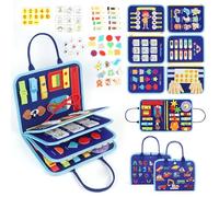 Bomiclss Montessori Busy Board for Toddlers 1-4 Years - Sensory Toys with Zips, Laces & Puzzles, Travel Activity Toy for Fine Motor Skills, Learning Gifts for Boys Girls
