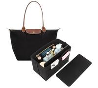 Bomiclss Organiser Insert for Longchamp Le Pliage Felt Tote Bag Organiser with Zipped Pocket & Multiple Compartments for Travel & Work Black (28x15x17cm)