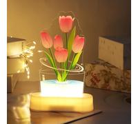 Bomiclss Pink Tulip Light Night USB/Battery Powered- LED Tulip Lamp Gift for Birthday Mother's Day Gifts Home Decorations