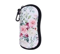 Bomiclss Soft Zippered Sunglasses Pouch Protective Eyewear Case, Ultra Light Portable Neoprene Eyeglass Case, Portable Travel Spectacle Case with Clip for Men Women (Flower)