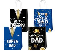 Bomiloho 16pcs Father's Day Party Bags Blue Happy Father's Day Gift Bag Paper Gift Bags for the Best Dad Theme Party Supplies Gift Goody Treat Candy Bags