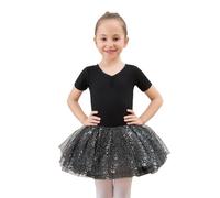 BOMKDRL Girls Ballet Tutu Dress Dance Leotard Shiny Tulle Black