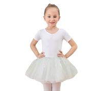 BOMKDRL Girls Ballet Tutu Dress Dance Leotard Shiny Tulle White