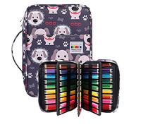 BOMKEE Drawing Pencil Case 220 Slots Colored Pen Organizer Bag Portable Handy Painting Storage Stationery Pouch Waterproof Multilayer Gel Pens Watercolor Pencils Holder for Adults (Cute Dog)