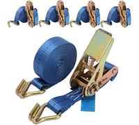 BOMKEE Ratchet Tie Down Straps, 4 Pack 800kg 4M Tensioning Belts Heavy Duty Adjustable Lashing Straps with Hook, Quick Release Cam Buckle Lifting Straps for Motorcycle, Cargo, Trucks, Trailer, Blue
