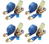 BOMKEE Ratchet Tie Down Straps, 4 Pack 800kg 6M Tensioning Belts Heavy Duty Adjustable Lashing Straps with Hook, Quick Release Cam Buckle Lifting Straps for Motorcycle, Cargo, Trucks, Trailer