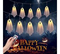 BomKra 10pcs Ghost Halloween Decoration Outdoor - Halloween Ghost String Lights Decor, Battery Operated, 8 Modes, for Holiday Party Indoor Outdoor Home Festival Decoration