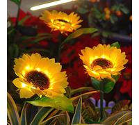 BomKra 3 Pack Solar Sunflower Lights, Outdoor Garden Ornaments IP65 Waterproof Artificial Flowers Stake Lights Auto ON/Off Light up Gardening Decorative for Lawn Patio Yard Pathway