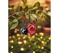 BomKra Bee Solar Lights Outdoor Garden Hanging Metal Bees Lanterns Novelty Bugs Ornament with Bouncy Springs, Solar Fairy Garden Lights for Decorations Balcony (Red-B)