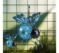 BomKra Bee Solar Lights Outdoor Garden Hanging Metal Bees Lanterns Novelty Bugs Ornament with Bouncy Springs, Solar Fairy Garden Lights for Decorations Balcony (2Pack Blue-B)