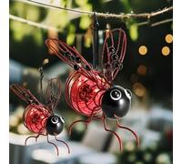 BomKra Bee Solar Lights Outdoor Garden Hanging Metal Bees Lanterns Novelty Bugs Ornament with Bouncy Springs, Solar Fairy Garden Lights for Decorations Balcony (2Pack red-B)