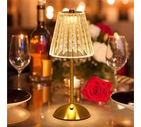 BomKra Crystal Table Lamp, Dimmable 3 Colors LED Romantic Diamond Crystal Lamp, Rechargeable Touch Small Lamps, Bedside Nightstand Lamp for Bedroom Bar Restaurant (A)