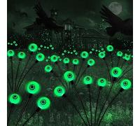 BomKra Halloween Decorations Outdoor Solar Scary Eyeball Lights,2PACKS 12LED Green Eyeball Swaying Firefly Lights,Waterproof Solar Halloween Path Lights for Yard/Garden/Lawn/Party Decor