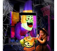BomKra Halloween Inflatable Witch Outdoor Decorations, Scary Flying Witch Hold Pumpkin, Halloween Inflatables Outdoor Decorations With Build-in LED, Indoor/Outdoor Decoration