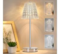 BomKra Rechargeable Crystal Table Lamp,Diamond Crystal Cordless Beside Lamp,3 Color Modes Stepless Dimmable LED Touch Lamp,Vintage Lamp for Bedroom Living Room Restanrant Indoor Outdoor (Silver)