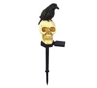 BomKra Skull Solar Lights Outdoor Garden Crow Halloween Garden Ornaments Outdoor Waterproof Solar Powered LED Stake Lights, Halloween Decorations Skeleton Statue for Yard Pathway Patio Party (A)