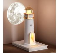 BomKra Wireless Lighthouse Night Light with Moon Projection, Lighthouses Ornaments Bedroom Decorations, Unique Wireless Lighthouses Table Lamp for Bedroom, Living Room Decor (Remote)