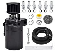 BOMLING Universal Baffled Oil Catch Can 300ml Aluminum Polish Oil Separator Catch Can Kit Reservoir Tank with Breather Filter & 3/8" NBR Fuel Line/6 Fittings/Necessary Accessories,Black