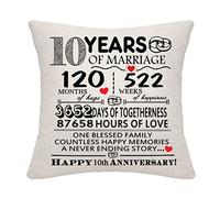 Bommex 10 Years of Marriage Gift 10th Wedding Anniversary Cushion Cover Keepsake Decoration Gift for Couples Parents Women Men Mum Dad Husband Wife Grandma Grandad Aunt Uncle Friends (10 YEARS)