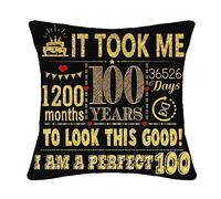 Bommex 100th Birthday Present Gifts for 100 Years Old Women Men Black Cushion Cover 18x18 Inch Decor Mum Dad Grandma Grandpa Aunt Uncle Friend Gifts(100th birthday), 45 x 45 cm (AN-1-70)