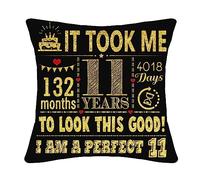 Bommex 11th Birthday Present Gifts for 11 Years Old Girls Boys Black Cushion Cover 18x18 Inch Daughter Son Granddaughter Grandson Niece Sister 11th Birthday Gifts(11th birthday)