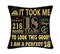 Bommex 18th Birthday Present Black Cushion Cover 18x18 Inch decor Girlfriend Boyfriend Daughter Son Sister Brother Friend Gifts(18th birthday), 45 x 45 cm (AN-1-70)