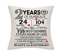 Bommex 2 Years of Marriage Gift 2nd Wedding Anniversary Cushion Cover Keepsake Decoration Gift for Couples Parents Women Men Mum Dad Husband Wife Grandma Grandad Aunt Uncle Friends (2 YEARS)