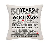 Bommex 50 Years of Marriage Gift 50th Wedding Anniversary Cushion Cover Keepsake Decoration Gift for Couples Parents Women Men Mum Dad Husband Wife Grandma Grandad Aunt Uncle Friends (50 YEARS)