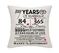 Bommex 7 Years of Marriage Gift 7th Wedding Anniversary Cushion Cover Keepsake Decoration Gift for Couples Parents Women Men Mum Dad Husband Wife Grandma Grandad Aunt Uncle Friends (7 YEARS)