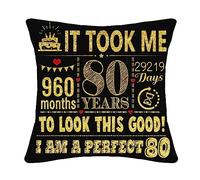 Bommex 80th Birthday Present Gifts for 80 Years Old Women Men Black Cushion Covers 18x18 Inch Decor Mum Dad Grandma Grandpa Auntie Uncle Husband Wife (80th birthday), 45 x 45 cm (AN-1-70)