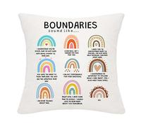 Bommex Boundaries Rainbow Cushion Covers 18x18 Inch Mental Health Themed Decor for Home Kids Teens Kids Adults Women Men Inspirational Gift(BOUNDARIES)