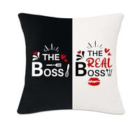 Bommex The Boss The Real Boss Funny Cushion Cover for Couples Lovers Romantic Gift for Wife Husband Girlfriend Boyfriend Birthday Valentine's Day Anniversary (the boss, the real boss)