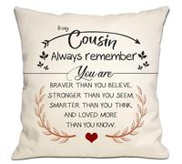 Bommex To My Cousin Always Remember You Are Braver Than You Believe Loved More Than You Know Cushion Cover Inspirational Gift for Cousin Birthday Graduation (cousin-1)