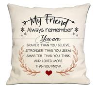Bommex To My Friend Always Remember You Are Braver Than You Believe Loved More Than You Know Cushion Cover Inspirational Gift for Friend Women Men Girls Boys Birthday Friendship Gift(friend-1)