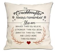 Bommex To My Granddaughter Always Remember You Are Braver Than You Believe Loved More Than You Know Cushion Cover Inspirational Gift for Granddaughter Birthday Graduation (granddaughter-1)