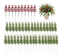 BommFu Artificial Pine Branches, 26.7 cm Green Plants, Christmas Green with Red Berries, for Festive Decoration for Home, Kitchen, Fireplace, Sims, and Outdoor Table