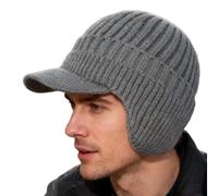 BommFu Beanie with Peak, Knitted Breathable Cap, Hat for Cold Weather, for Skiing, Snowboarding, Hiking, Ice Fishing, Cycling, Camping, Snow Shovelling, Outdoor Work, Daily Commuting