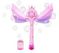 BommFu Bubble Machine Wand | Angel Wings Bubble Blower Wand | Battery Powered Automatic Musical Glow Foam Maker for Backyard Garden Christmas Party Wedding