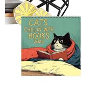 BommFu Calendar 2026 | Reading Cat 12 Month Wall Calendar 2026 | Cute Cat Annual Planner - Decorative with 12 Illustrated Pages for Desktop Living Room