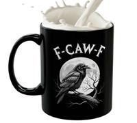BommFu Ceramic Halloween Mug | 325 ml Crow Cup | Printed Crow Cup for Coffee Tea Milk Hot and Cold Drinks Desk