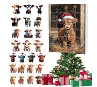 BommFu Christmas | 2D Acrylic Scottish Highland Cow Decoration for the Rear View Mirror | 24-Day Countdown Calendar Decoration for Car Interior Mirror Door Wall Party Christmas Tree