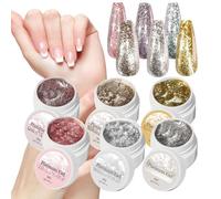 BommFu Chrome Platinum Glitter Nail Polish,6X Drawing Gel Polish Set | Shiny Color Manicure Art Supplies for Home Travel Everyday Commuting Salon Use