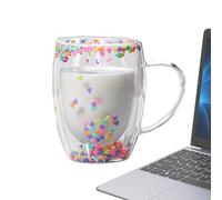 BommFu Double-walled coffee cups, double-walled coffee cups, 350 ml cute, aesthetic, transparent beer mug, lightweight mug with large capacity for hot and cold drinks